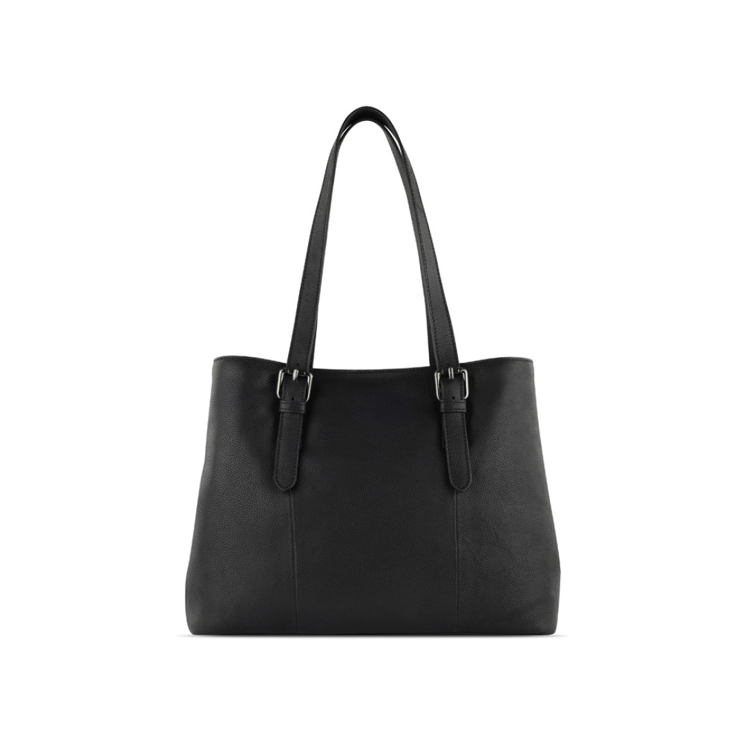 Сумка женская BUGATTI Bella, чёрная, воловья кожа/полиэстер, 33х14х25 см