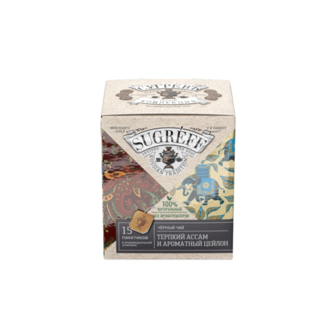 Черный чай Терпкий Ассам и ароматный Цейлон в индивидуальном саше конверте, 15 пакетиков