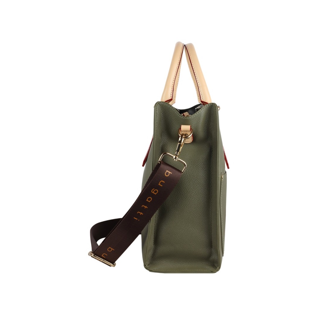 Сумка-портфель женская BUGATTI Ella, оливковая, полиуретан, 30х11,5х28 см