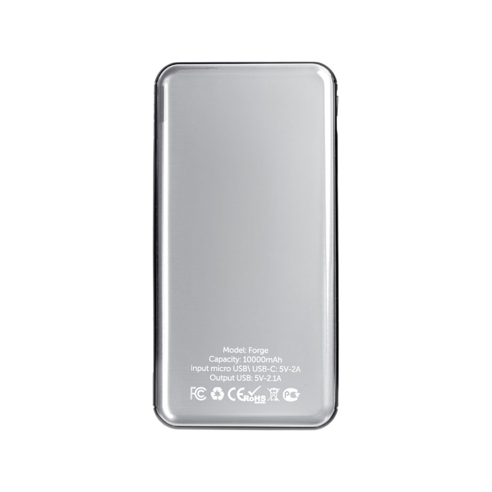 Внешний аккумулятор «Forge» v.2, металл, 10000mah, серебристый