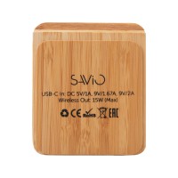 Беспроводное зарядное устройство 2-в-1 с подсветкой лого «Reedia S4», 15 Вт, бамбук, черный