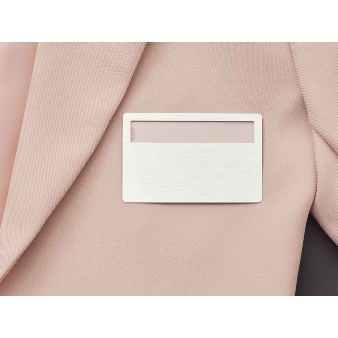 Бейдж металл+ загибушка прозрачная, 90х60мм, серебристый