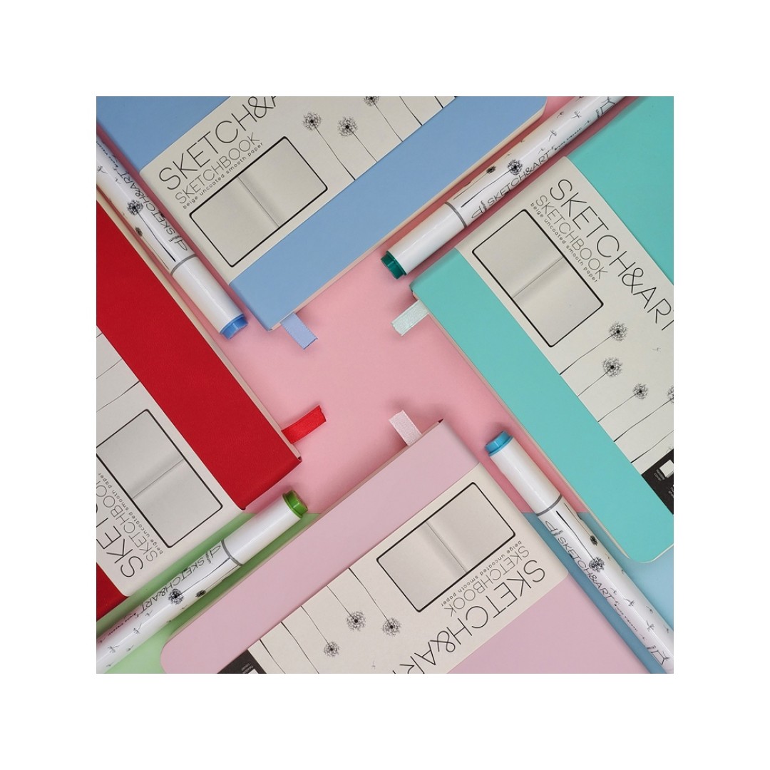 Скетчбук "Sketch & Art" в мягком переплете 145х145 мм, 100 л. бежевой бумаги 100 гр., розовый