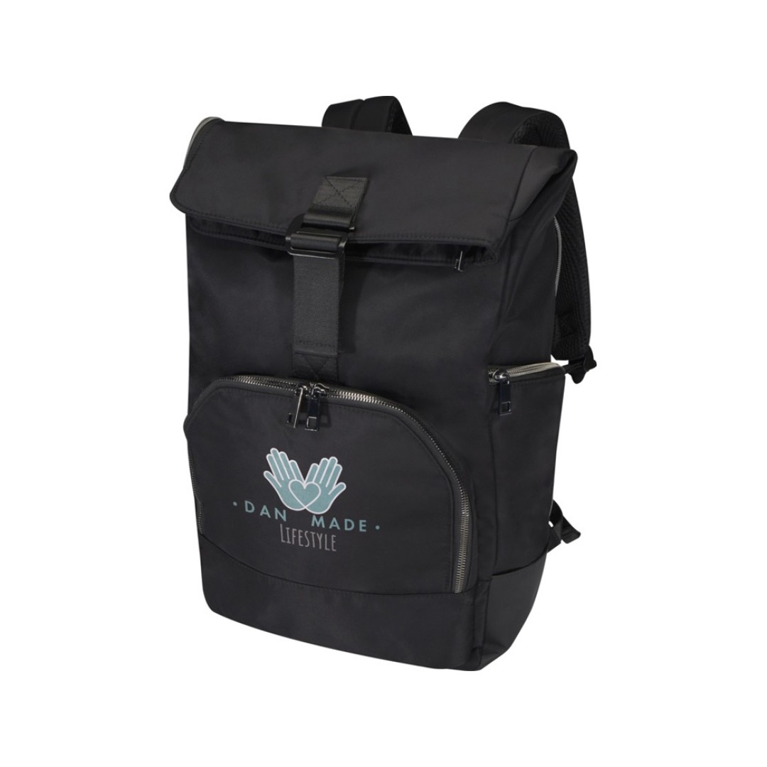 Рюкзак Rhine 15” GRS со сворачивающимся верхом на 18 л из материала, переработанного по стандарту GRS, сплошной черный