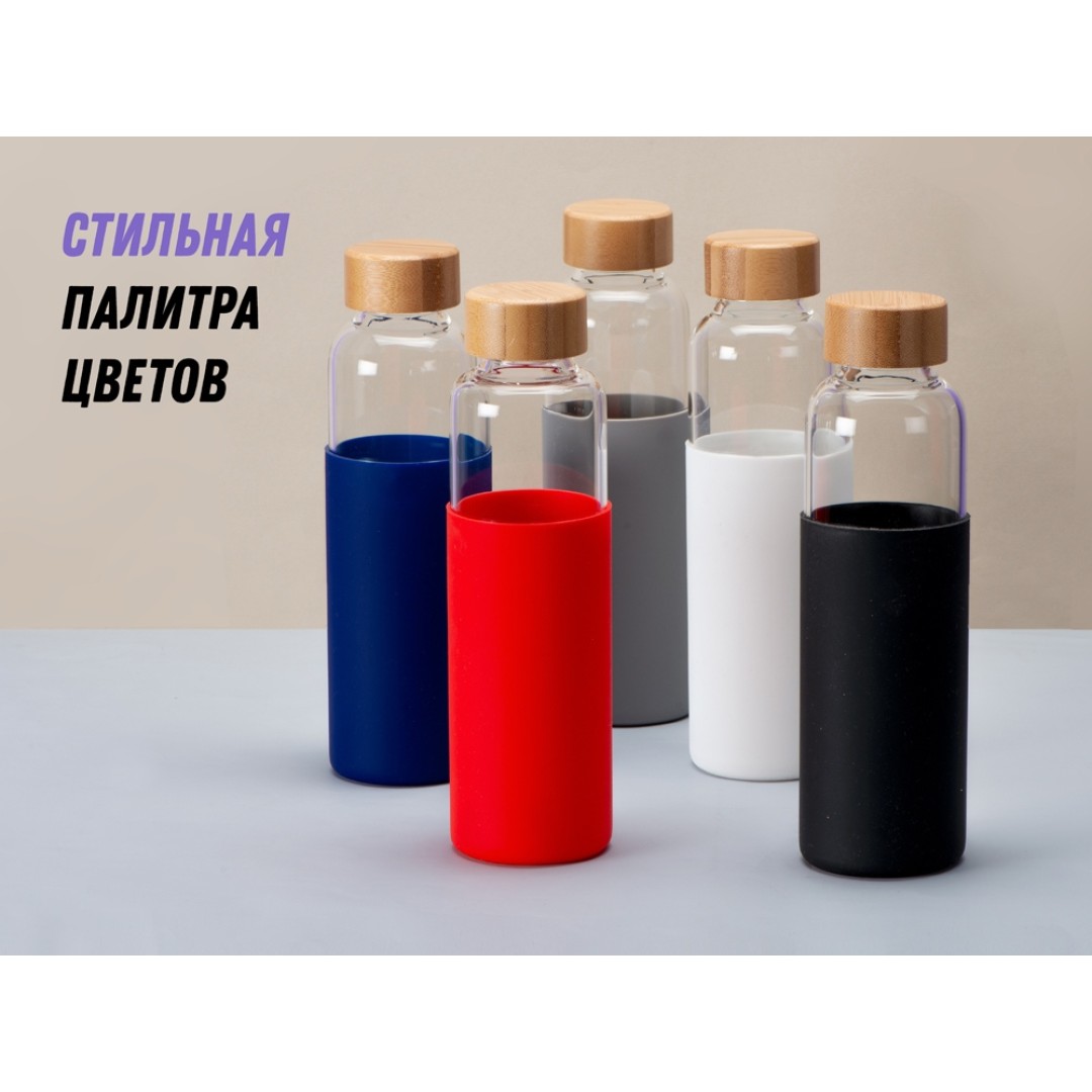 Бутылка для воды стеклянная "Refine", в чехле, 550 мл, черный