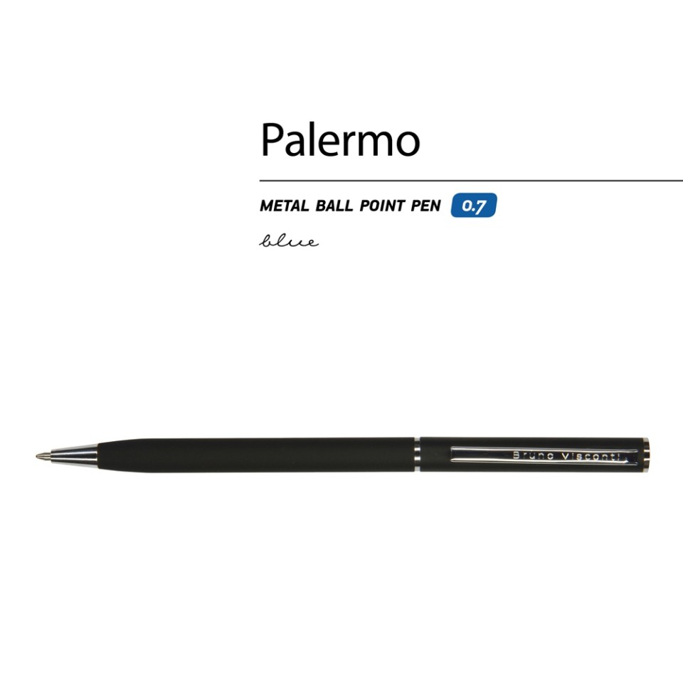 Ручка "Palermo" шариковая  автоматическая, черный металлический корпус, 0,7 мм, синяя