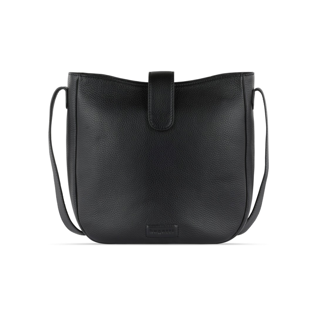 Сумка женская BUGATTI Elsa, чёрная, воловья кожа/полиэстер, 29х8х27 см