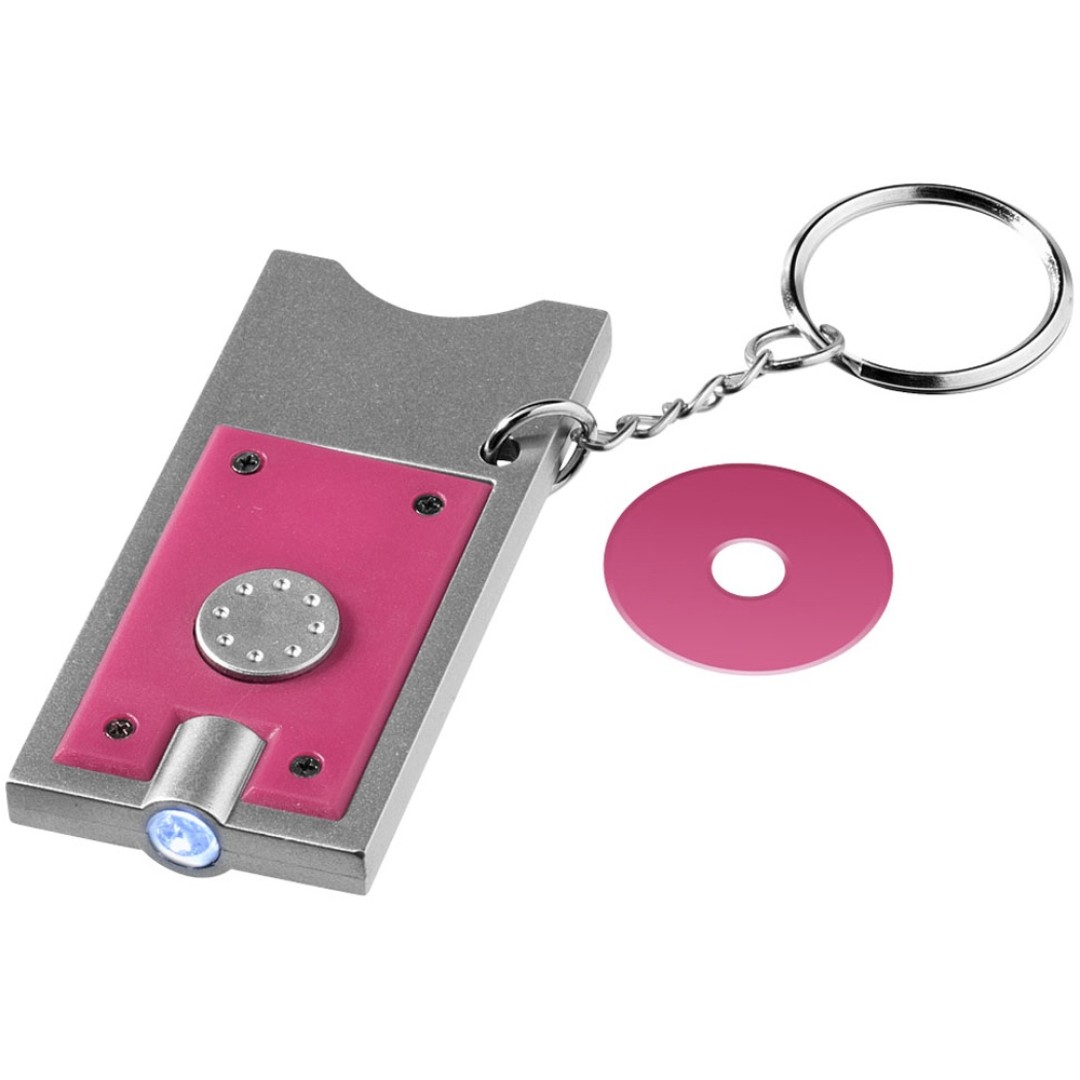 Брелок-держатель для монет "Allegro" с фонариком, фуксия/серебристый
