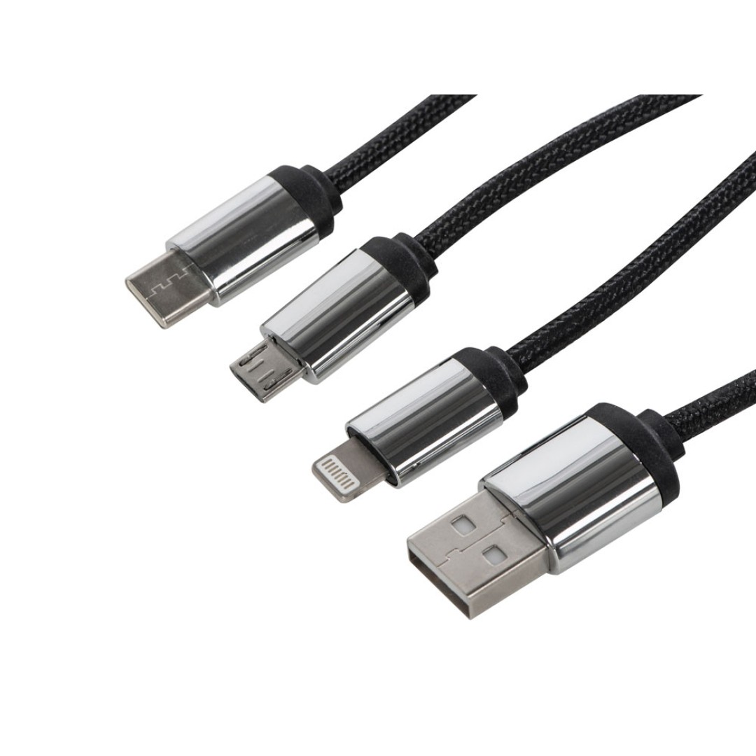 Кабель 3-в-1 с подсветкой логотипа "Ion", черный