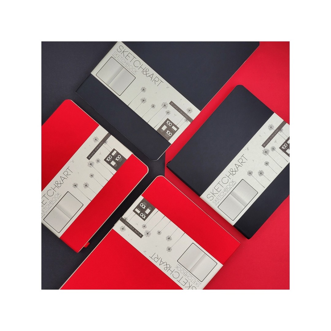 Скетчбук "Sketch & Art" в мягком переплете 140х210 мм, 100 л. бежевой бумаги 100 гр., красный