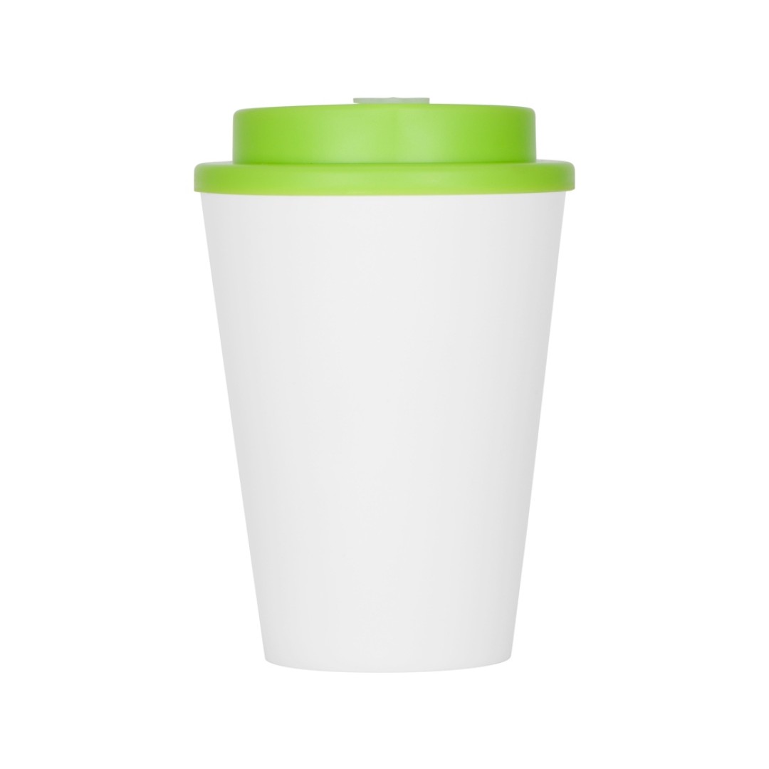 Пластиковый стакан Take away с двойными стенками и крышкой с силиконовым клапаном, 350 мл, белый/зел. Яблоко