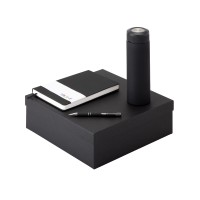 Подарочный набор с блокнотом С3, металлической ручкой и термосом, черный