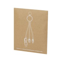 Кабель для зарядки Tecta «6 в 1» из переработанного пластика/бамбука с брелком, сплошной черный