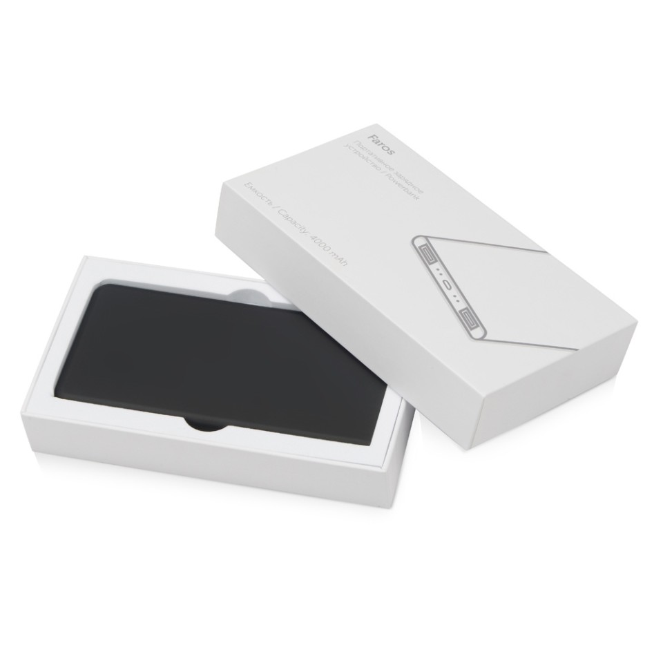 Портативное зарядное устройство с белой подсветкой логотипа «Faros», soft-touch, 4000 mAh