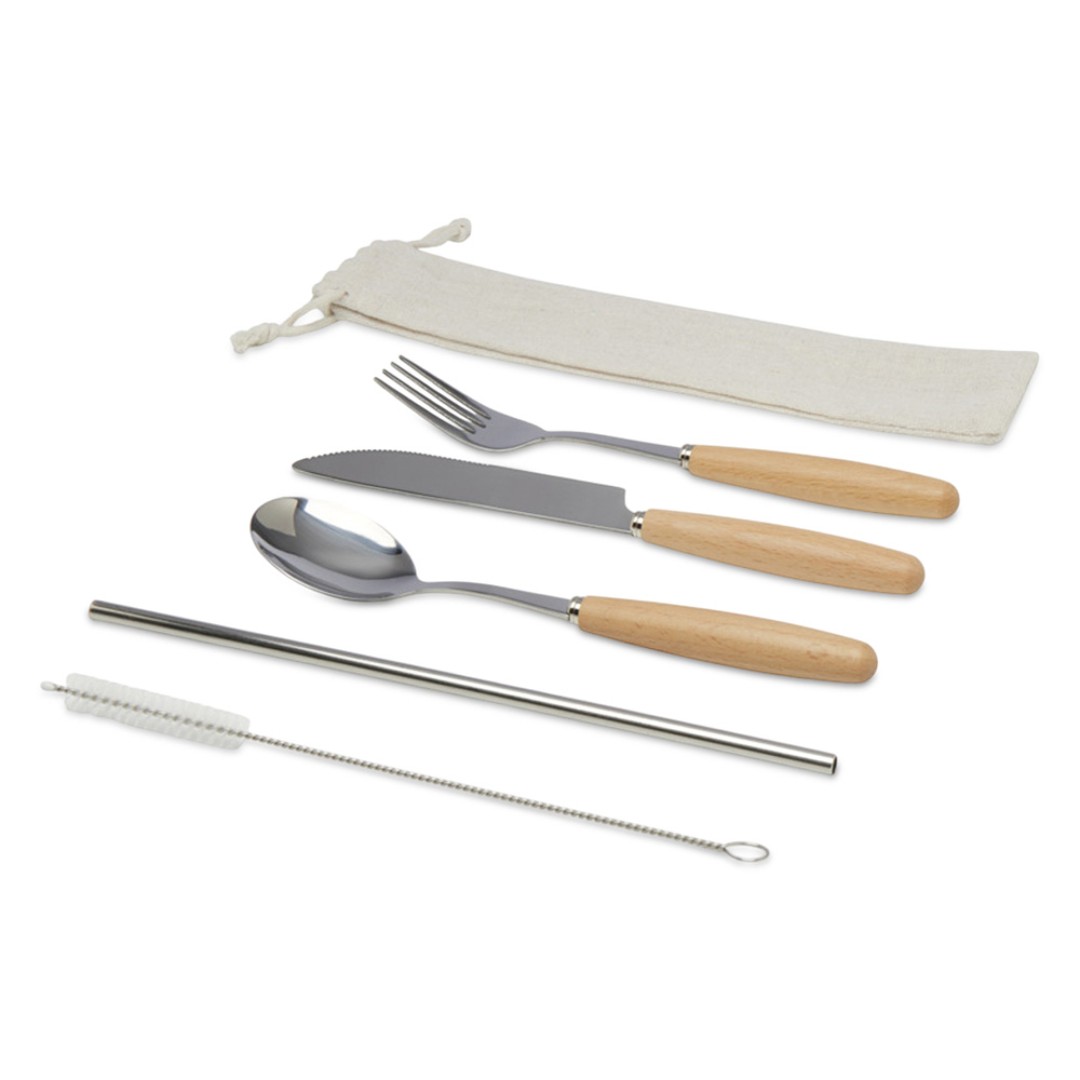 Набор столовых приборов из нержавеющей стали и бука Root из 5 предметов - Натуральный