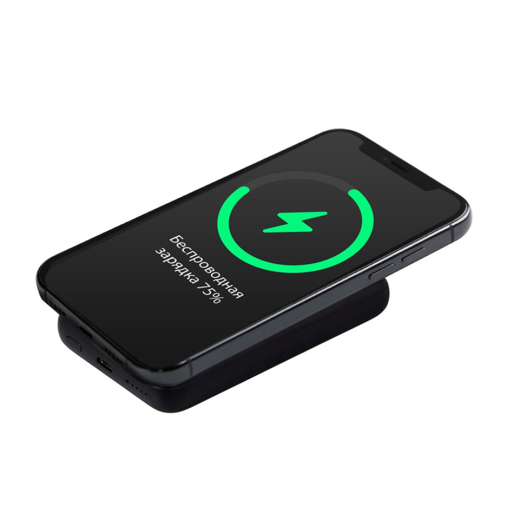 Магнитный внешний беспроводной аккумулятор «Polarix», QC/PD, 10000 мАч, черный