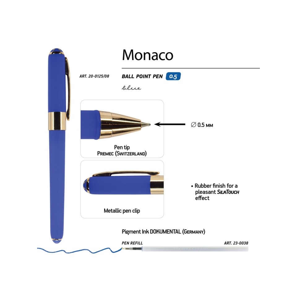 Ручка пластиковая шариковая «Monaco», 0,5мм, синие чернила, синий