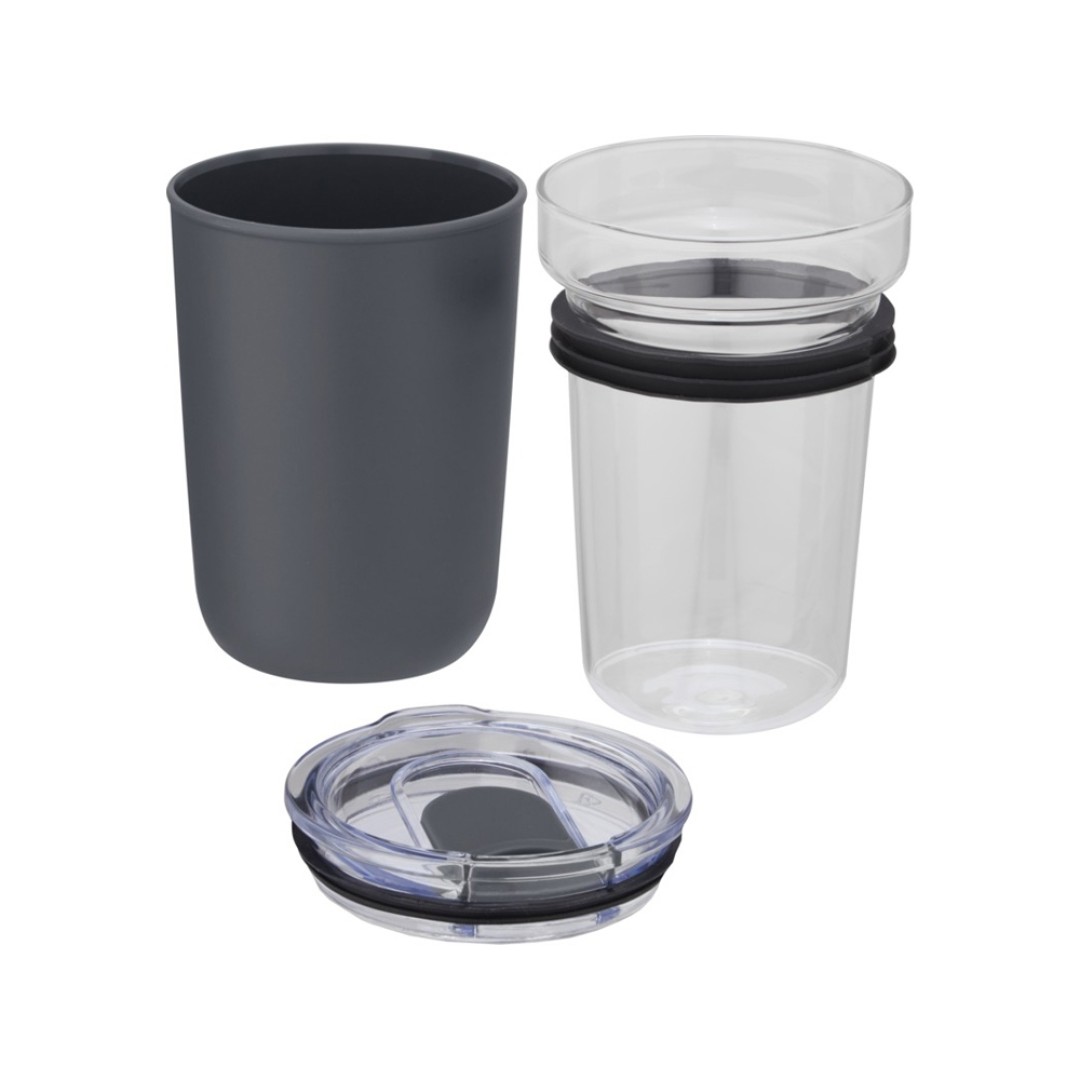 Bello, стеклянная кружка объемом 420 мл с внешней стенкой из переработанного пластика, серый