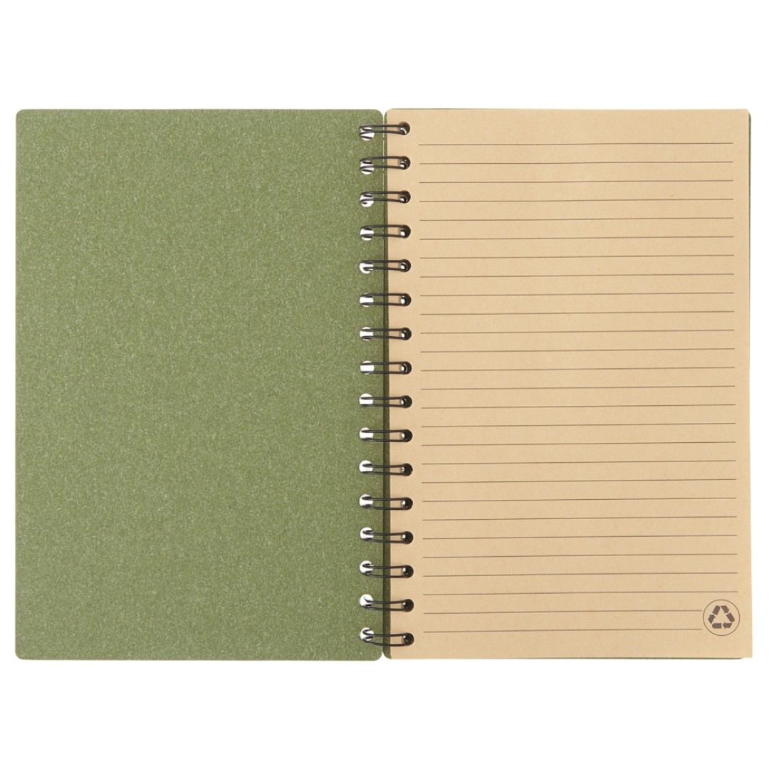 Блокнот на спирали в картонной обложке с переработанной бумагой "Mania", зеленый