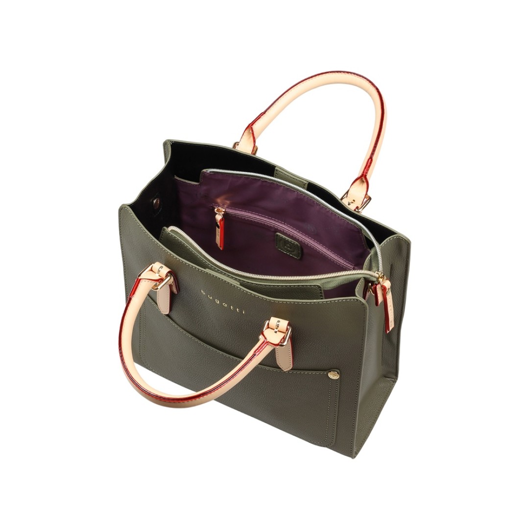 Сумка-портфель женская BUGATTI Ella, оливковая, полиуретан, 30х11,5х28 см