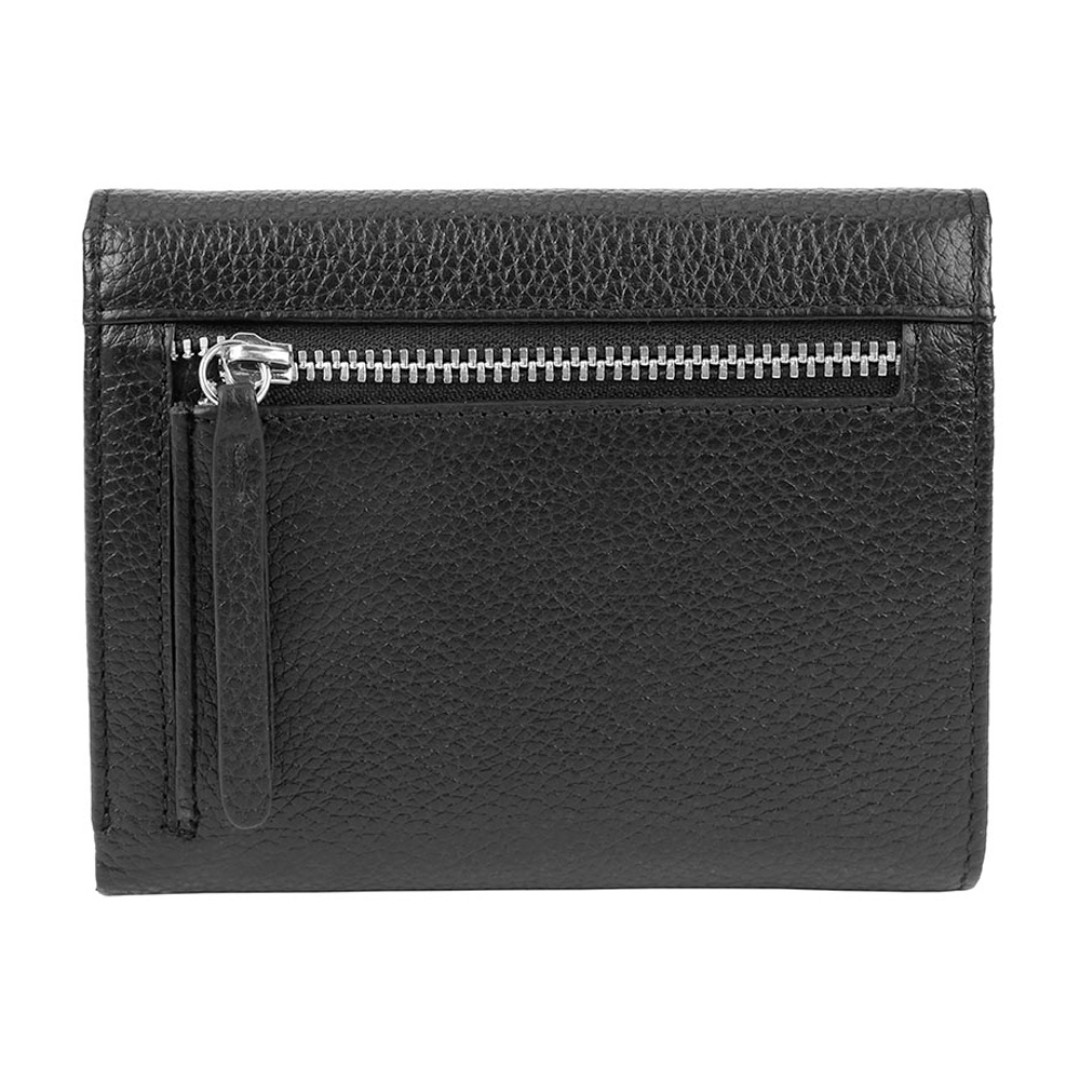 Кошелёк женский BUGATTI Linda, чёрный, натуральная воловья кожа, 12х3х9,5 см