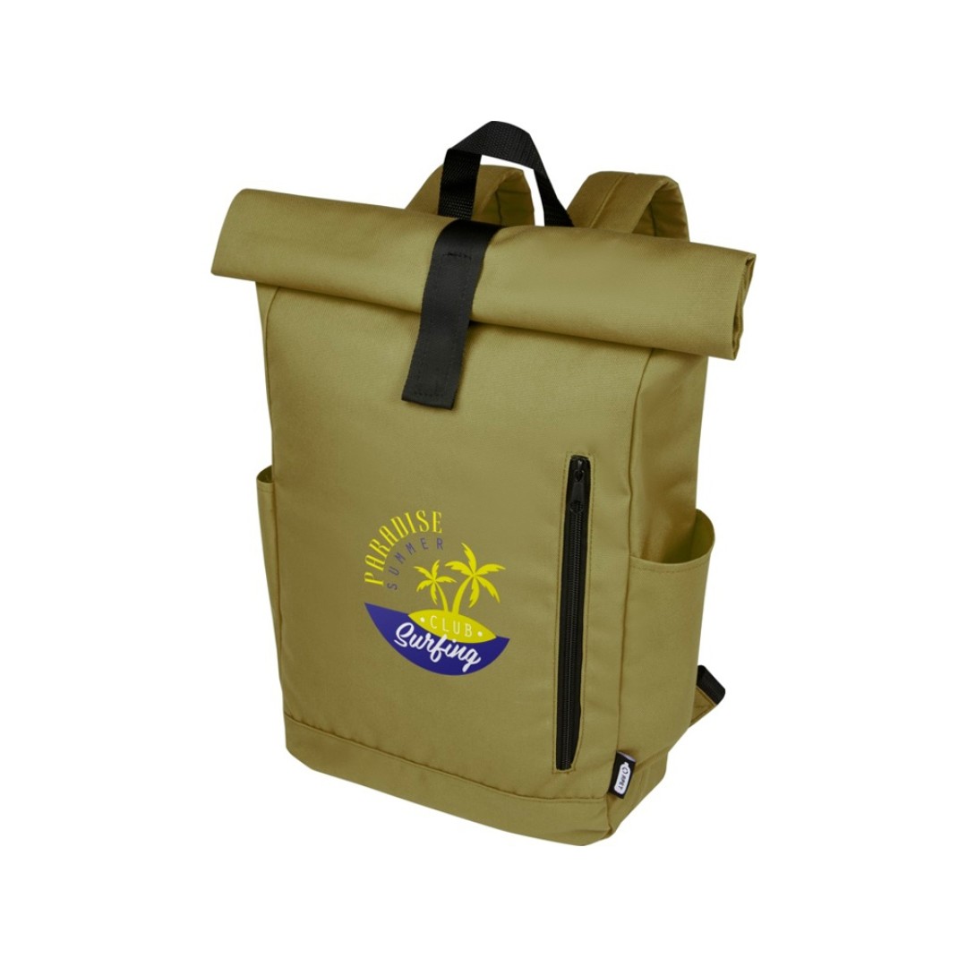 Рюкзак Byron 15,6" объемом 18 л со скручиваемым верхом, изготовленный из переработанного ПЭТ по стандарту GRS, оливковый