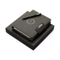 Подарочный набор металлическая ручка и блокнот А5 "Twilight"  со светящимся логотипом и пауэрбэнком