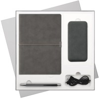Подарочный набор In Velour, серый (ежедневник, ручка, аккумулятор)