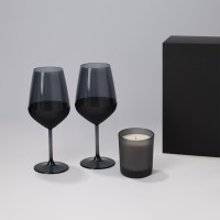 Подарочный набор свеча Enigma + 2 бокала для вина Black Edition в черной коробке