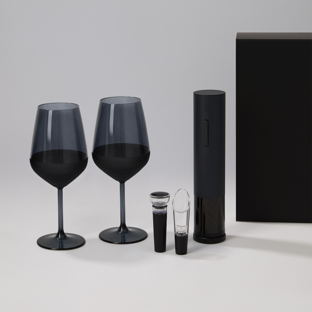 Подарочный набор 2 бокала для вина Black Edition + набор для вина Sacramento в черной коробке