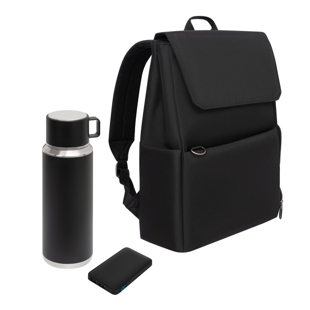 Подарочный набор Marco, черный (термос, ЗУ, рюкзак)