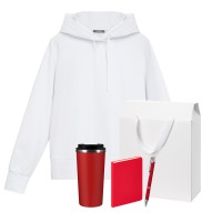Набор с одеждой ALEX (худи, термокружка, ежедневник, ручка), красный/белый, S