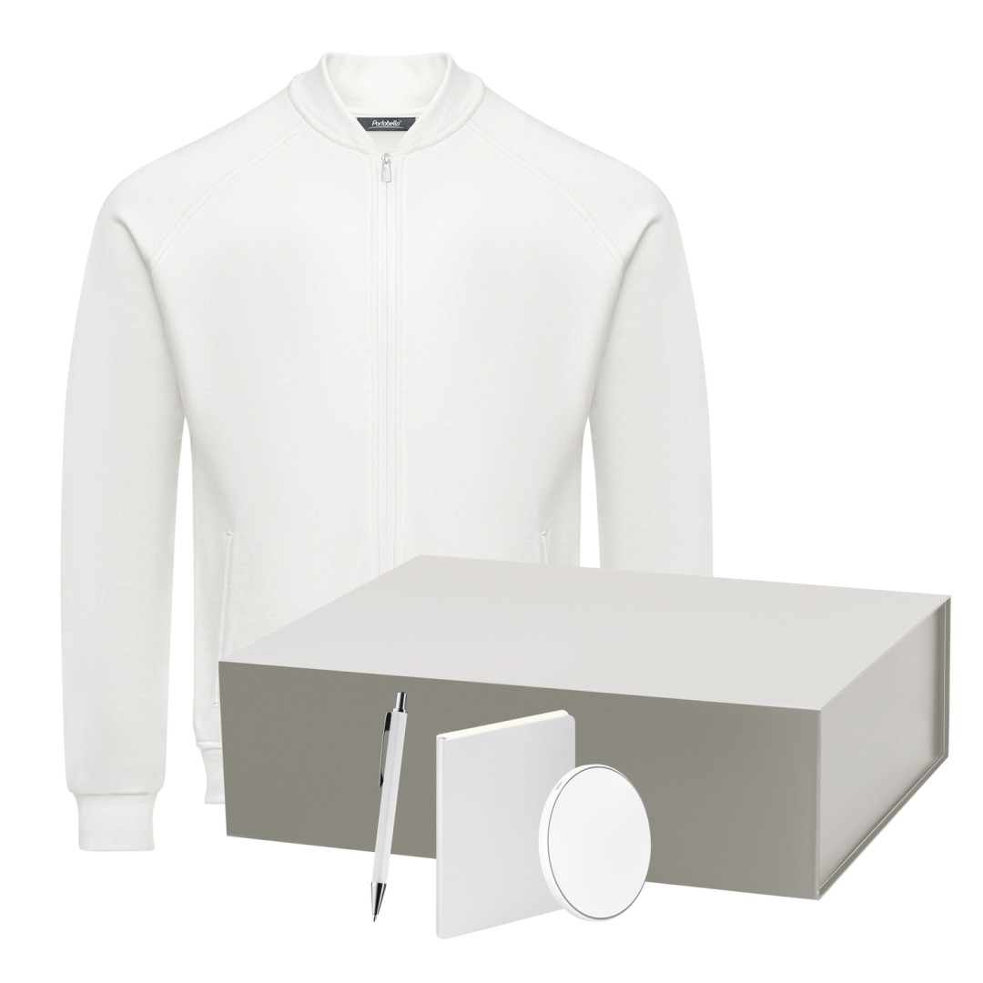 Набор с одеждой TORRES (толстовка, зарядное устройство, блокнот, ручка), белый/серебряный, M
