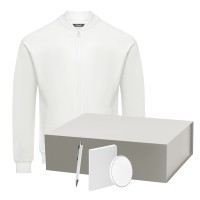 Набор с одеждой TORRES (толстовка, зарядное устройство, блокнот, ручка), белый/серебряный, M