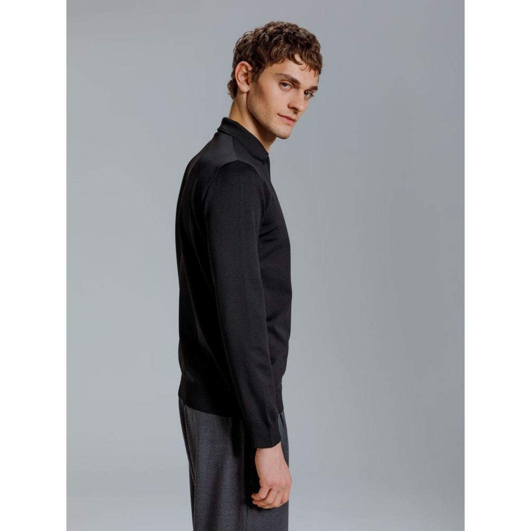 Рубашка поло мужская с длинным рукавом Terrazzo, черная, размер 2XL/3XL