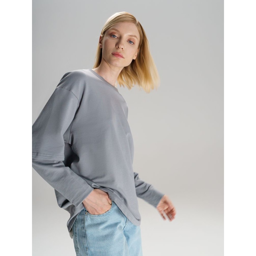 Футболка оверсайз с двойным рукавом Kosmos, светло-серая, размер XS/S