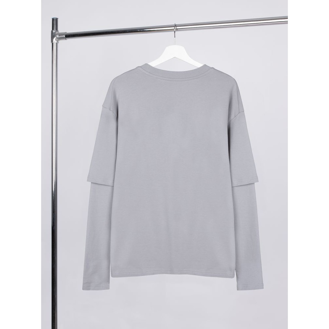 Футболка оверсайз с двойным рукавом Kosmos, светло-серая, размер XS/S