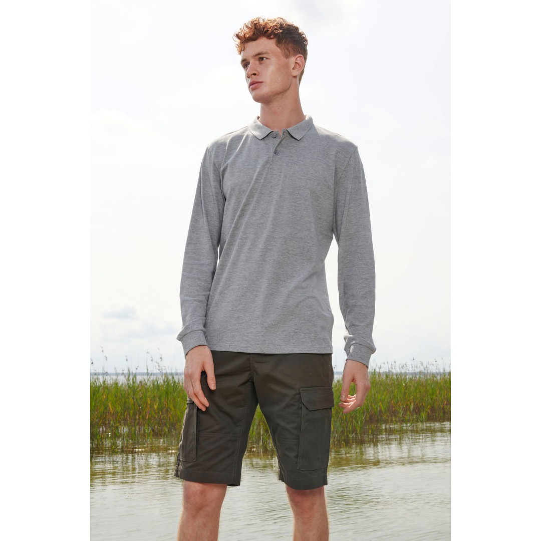 Рубашка поло унисекс с длинным рукавом Planet LSL, серый меланж, размер XL