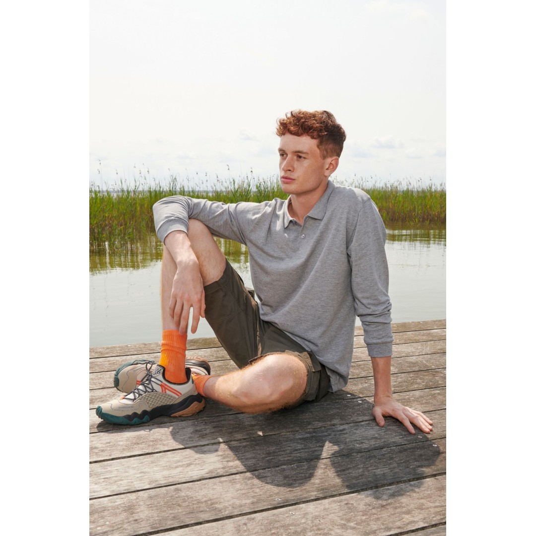 Рубашка поло унисекс с длинным рукавом Planet LSL, серый меланж, размер XL