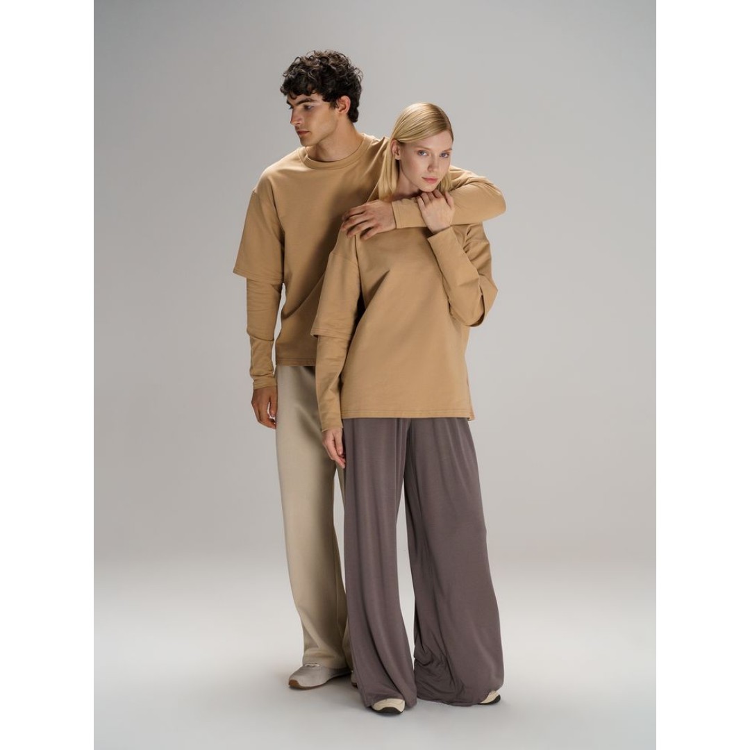 Футболка оверсайз с двойным рукавом Kosmos, бежевая, размер XS/S