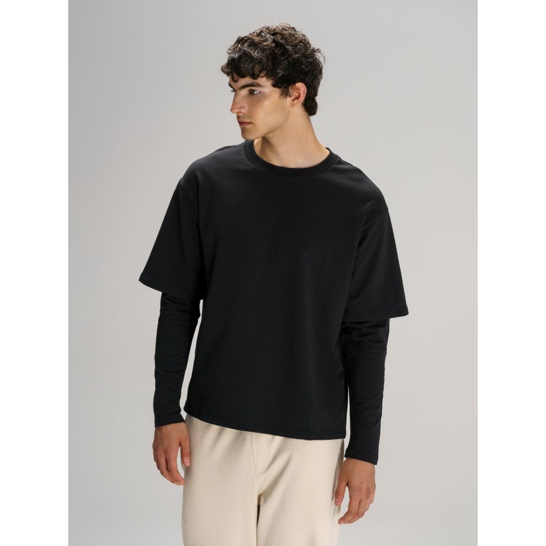 Футболка оверсайз с двойным рукавом Kosmos, черная, размер XS/S