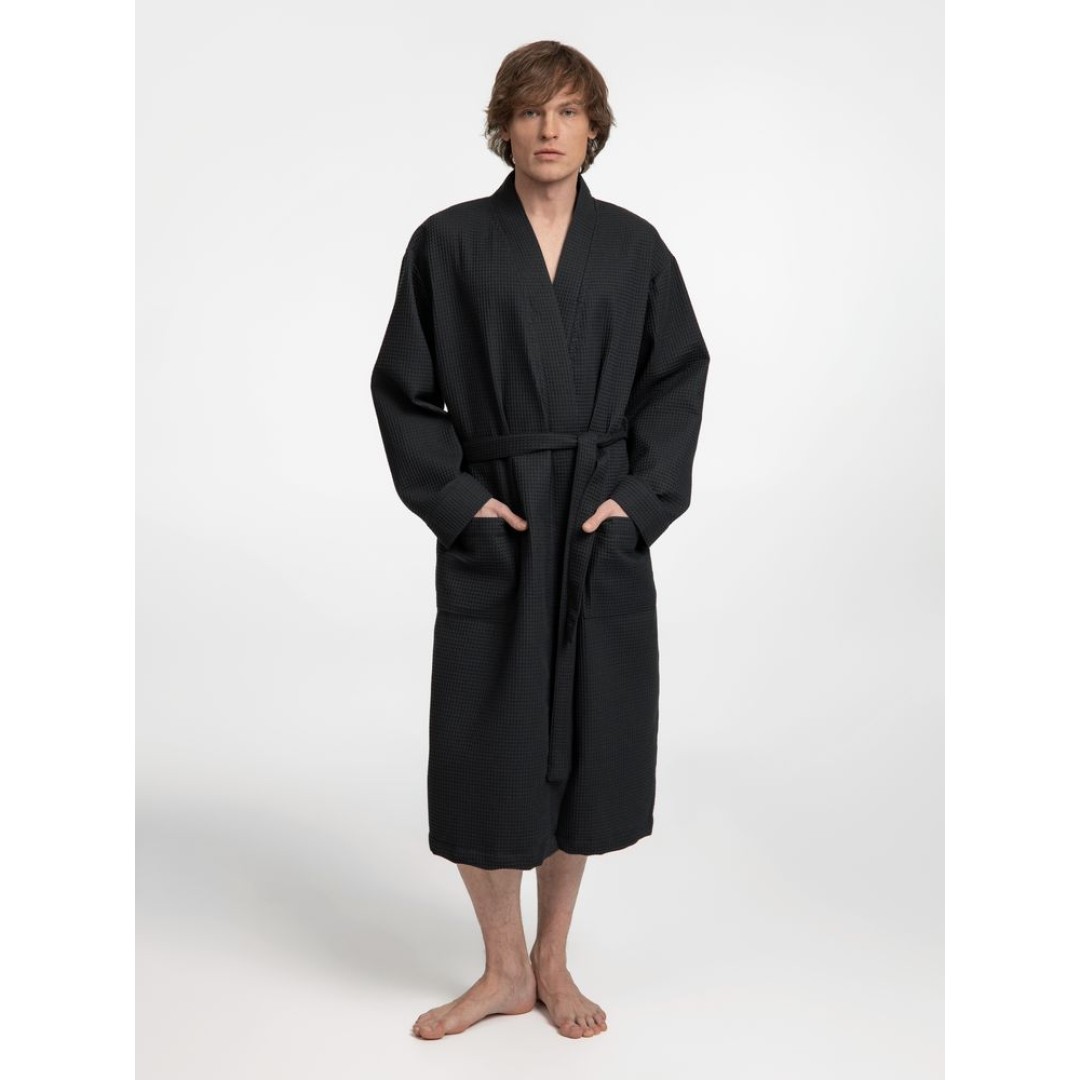 Халат вафельный Kimono, черный, размер M/L