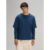 Футболка оверсайз с двойным рукавом Kosmos, темно-синяя, размер XS/S