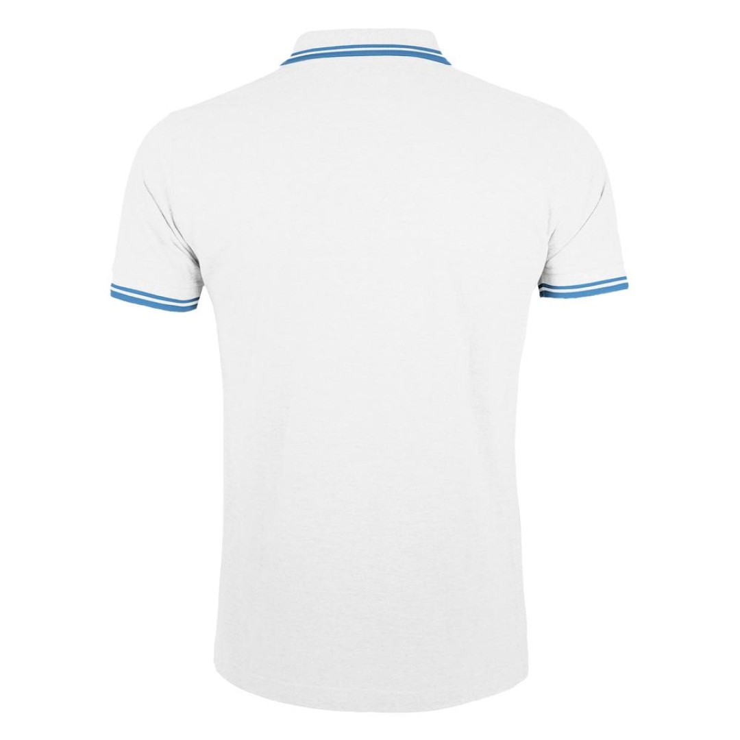 Рубашка поло мужская Pasadena Men 200 с контрастной отделкой, белая с голубым