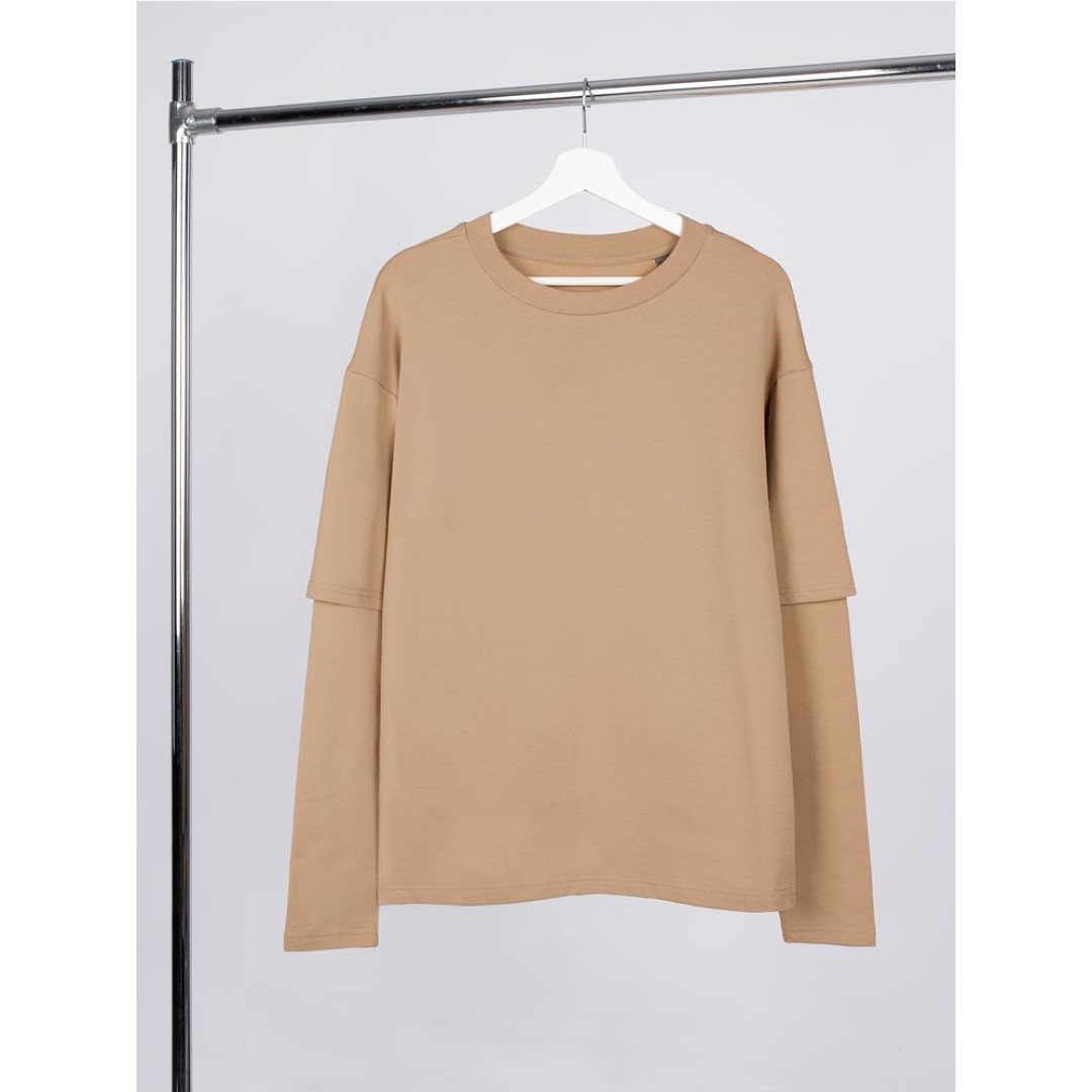 Футболка оверсайз с двойным рукавом Kosmos, бежевая, размер XS/S