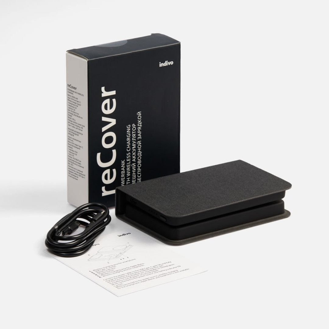 Внешний аккумулятор с беспроводной зарядкой reCover 8000 мАч, черный