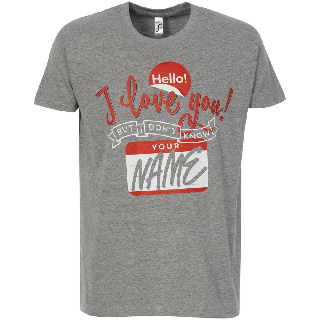 Футболка Hello! I Love You!, серый меланж, S