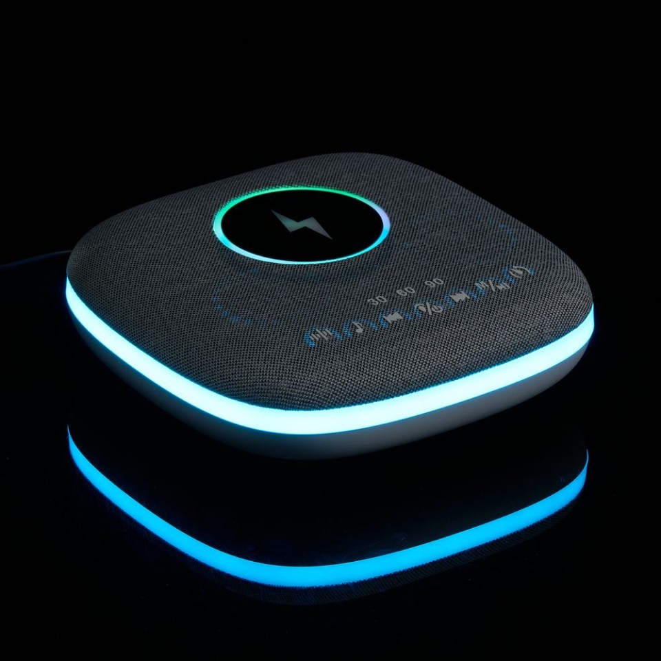 Bluetooth-колонка с беспроводной зарядкой и подсветкой Terrafonic, серая