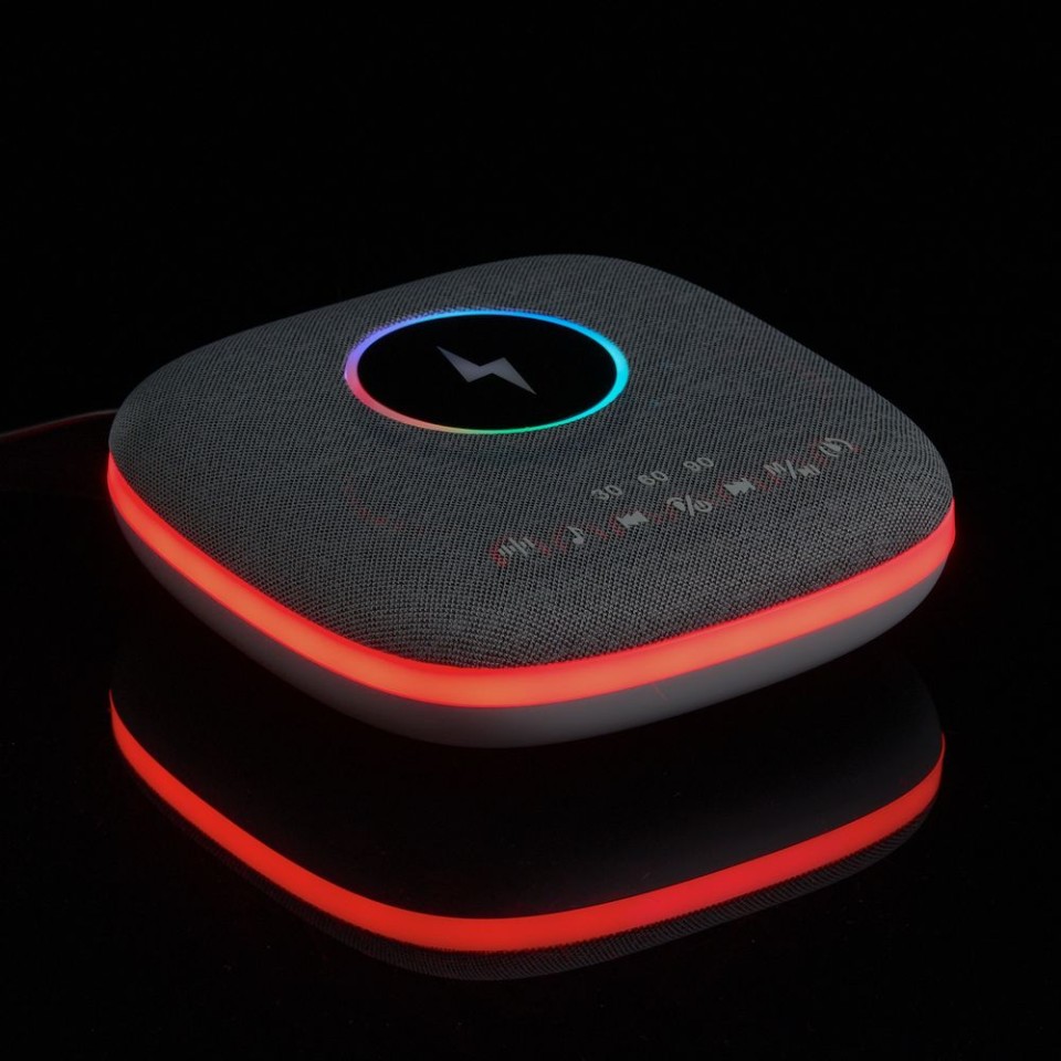 Bluetooth-колонка с беспроводной зарядкой и подсветкой Terrafonic, серая