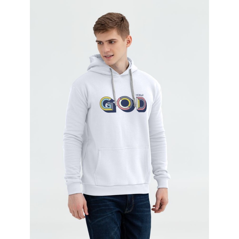 Толстовка с капюшоном «Новый GOD», белая, XS